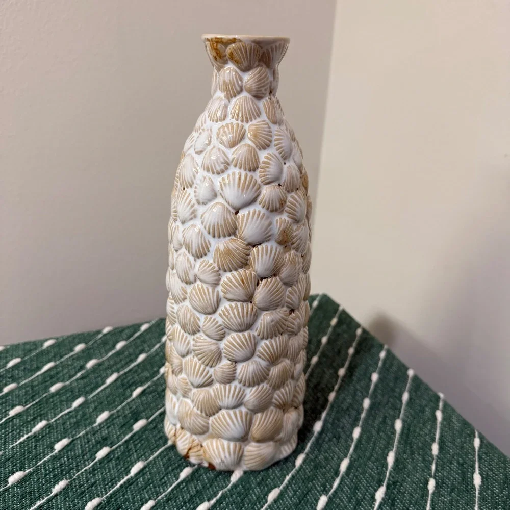 Vintage Shell Encrusted Ceramic Bottle Vase 11